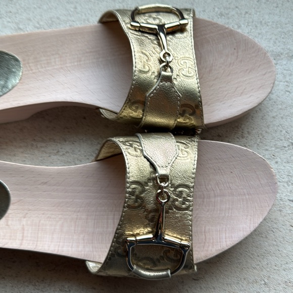 Gucci clogs wooden shoes slides size 39 hold horse bid leather metallic - Picture 5 of 7